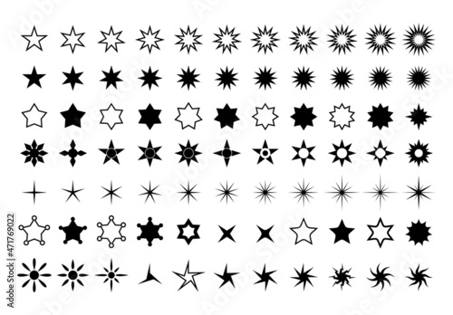 Stars set of 77 black icons. Rating Star icon. Star vector collection.