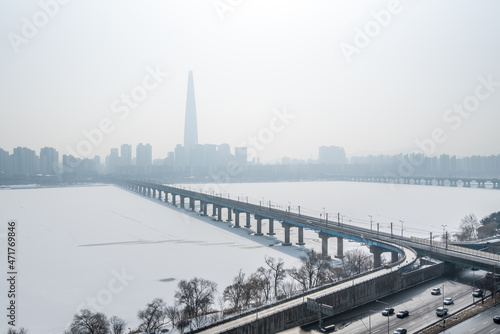 Wallpaper Mural Winter and snow of Seoul Subway and Seoul City at Han river Seoul, South Korea.Time lapse 4k. Torontodigital.ca