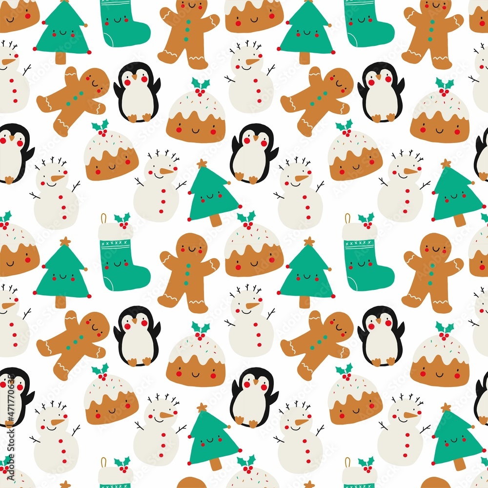 Cute Christmas pattern - vector seamless pattern with bear for newborn baby. Happy Holidays
