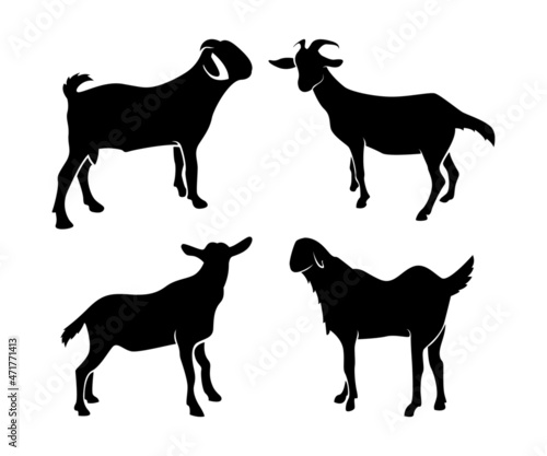 goat silhouettes set, goat silhouettes collections, goat illustration, animals silhouette, mammals