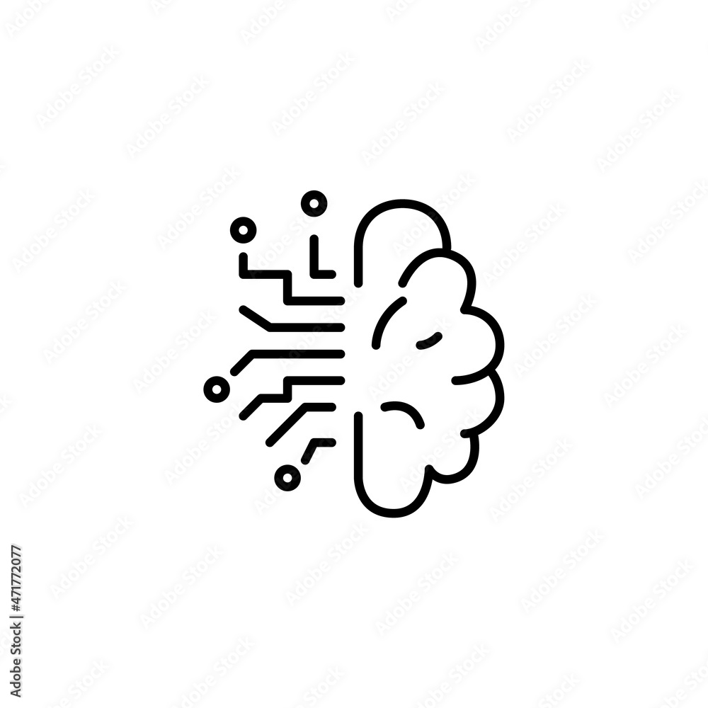 Artificial intelligence brain with cpu circuits. Pixel perfect, editable stroke icon Artificial intelligence brain with cpu circuits. Pixel perfect, editable stroke icon