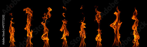 the pile of heat flames Burning fuel isolated on black background.