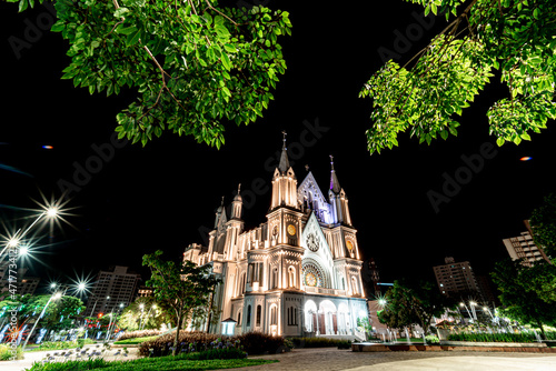 Historic church in the city center of Itajaí - Santa Catarina, Brazil. A beautiful Cathedral, with beautiful architecture in a breathtaking landscape, with trees and plants.