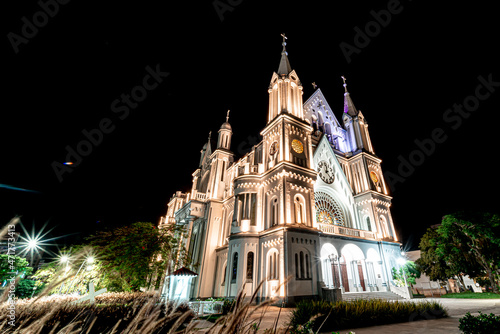 Historic church in the city center of Itajaí - Santa Catarina, Brazil. A beautiful Cathedral, with beautiful architecture in a breathtaking landscape, with trees and plants.