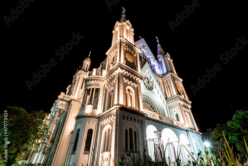 Historic church in the city center of Itajaí - Santa Catarina, Brazil. A beautiful Cathedral, with beautiful architecture in a breathtaking landscape, with trees and plants.