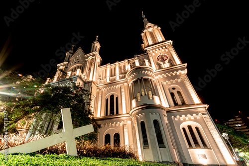 Historic church in the city center of Itajaí - Santa Catarina, Brazil. A beautiful Cathedral, with beautiful architecture in a breathtaking landscape, with trees and plants.