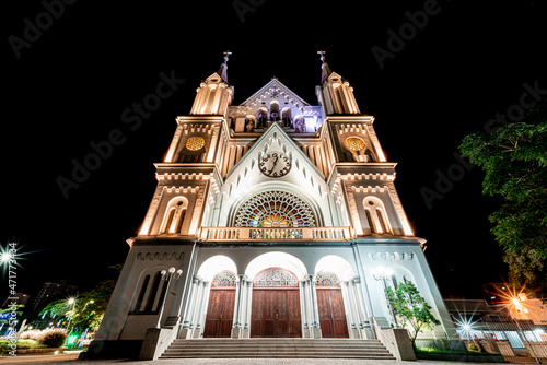 Historic church in the city center of Itajaí - Santa Catarina, Brazil. A beautiful Cathedral, with beautiful architecture in a breathtaking landscape, with trees and plants.