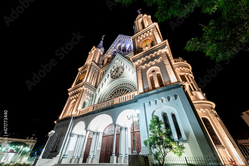 Historic church in the city center of Itajaí - Santa Catarina, Brazil. A beautiful Cathedral, with beautiful architecture in a breathtaking landscape, with trees and plants.