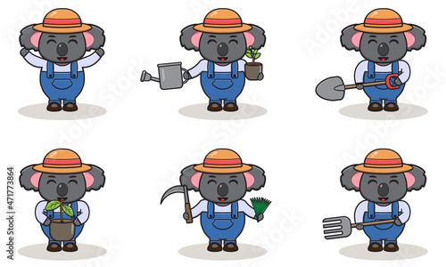 Photography Vector illustration of Koala farmer cartoon