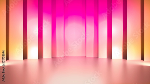 light pink and Golden podium and golden curtain with gold light on the stage 3D rendering