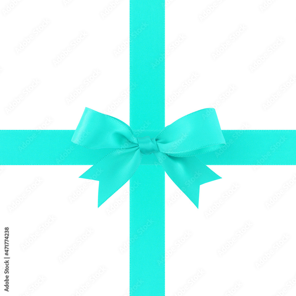 crossing turquoise ribbon with bow isolated on white crossing turquoise ribbon with bow isolated on white