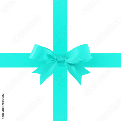 crossing turquoise ribbon with bow isolated on white