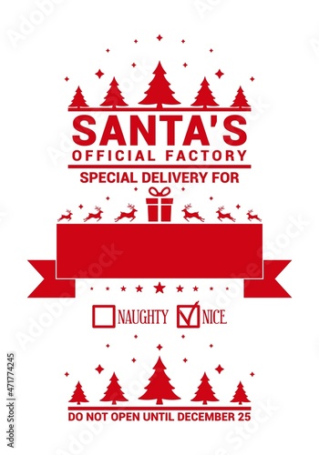 Wallpaper Mural Christmas design for a personalized gift bag from Santa Claus. Santa's official factory - special delivery. Print design template for xmas handmade gifts. Vector illustration on white background Torontodigital.ca