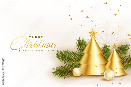 nice christmas wishes card with golden xmas tree and decoration