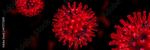 3DMicroscopic Covid-19 pandemic. Red omicron virus mutation. photo