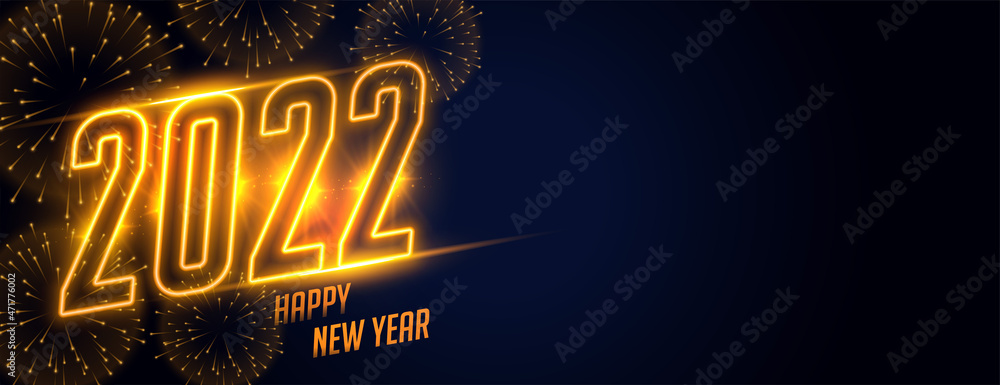 happy new year 2022 fireworks celebration shiny golden banner design - obrazy, fototapety, plakaty 
