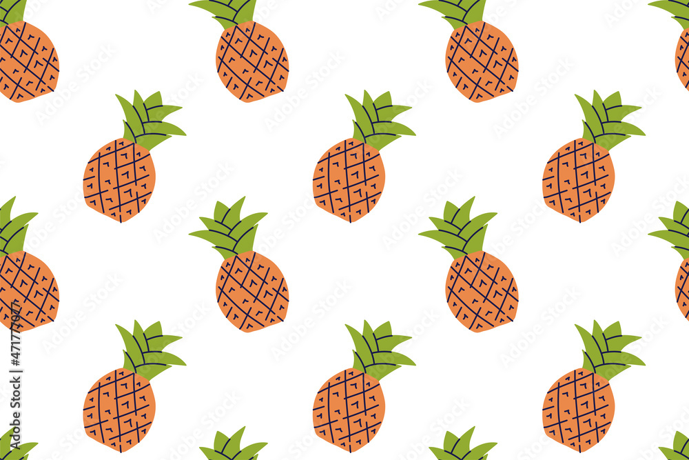 Pineapple fruit. Seamless pattern. Hand drawn vector illustration. Sweet exotic food. Pineapple fruit. Seamless pattern. Hand drawn vector illustration. Sweet exotic food.