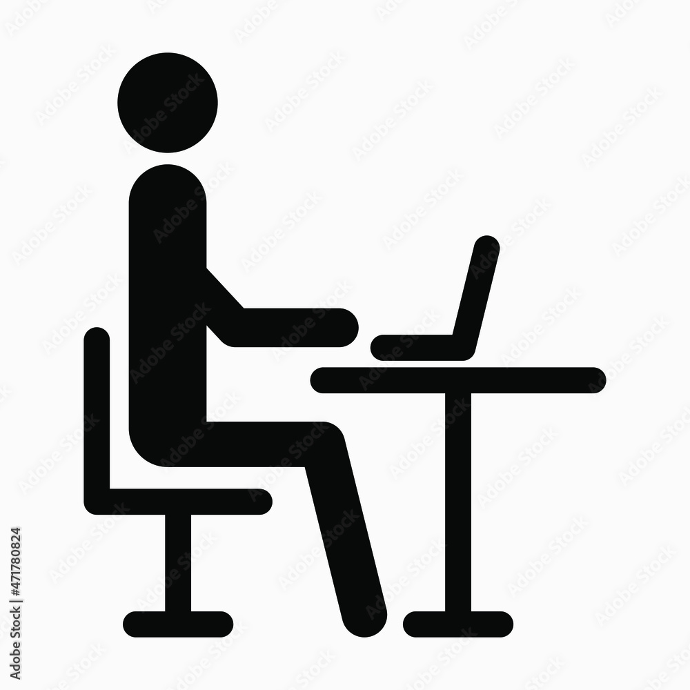 Office icon. Man working on computer vector illustration isolated on white background. Office icon. Man working on computer vector illustration isolated on white background.