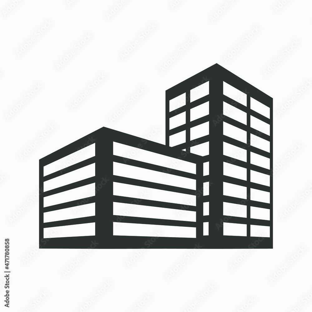 Office building icon. Two point perspective buildings vector illustration isolated on white background.