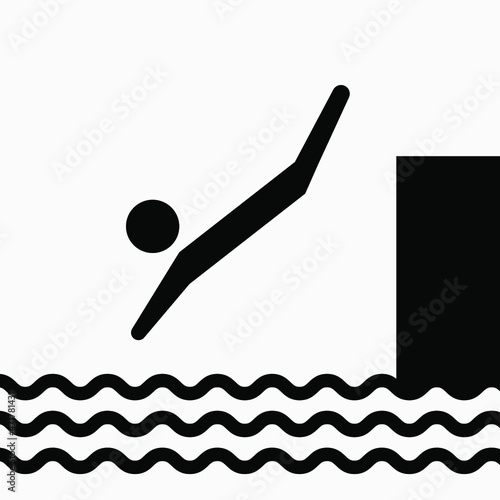 Diving man vector icon isolated on white background. Jumping to the water sign.