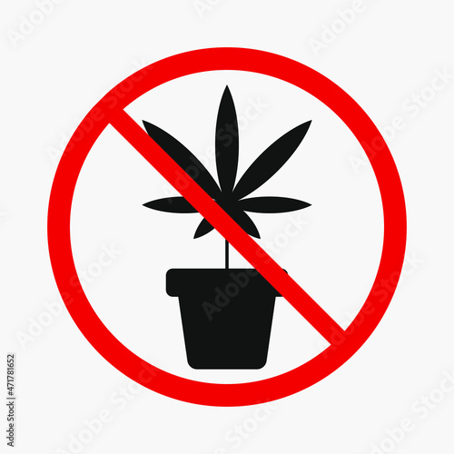 No growing weed sign. Marijuana cultivation prohibited vector icon isolated on white background