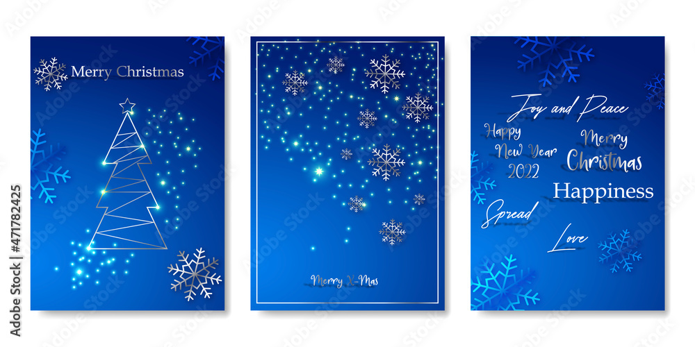 set of Luxury Elegant Merry Christmas and happy new year Poster Template cards, Gold Snowflakes and balls on blue background. Vector illustration. Snowflake frame and sparkles. Gold christmas balls. set of Luxury Elegant Merry Christmas and happy new year Poster Template cards, Gold Snowflakes and balls on blue background. Vector illustration. Snowflake frame and sparkles. Gold christmas balls.