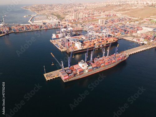 aerial view of ambarli international harbor photo