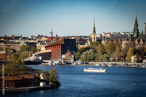 Aerial view shot of Stockholm City Center, summer. Vacation and travel concept 