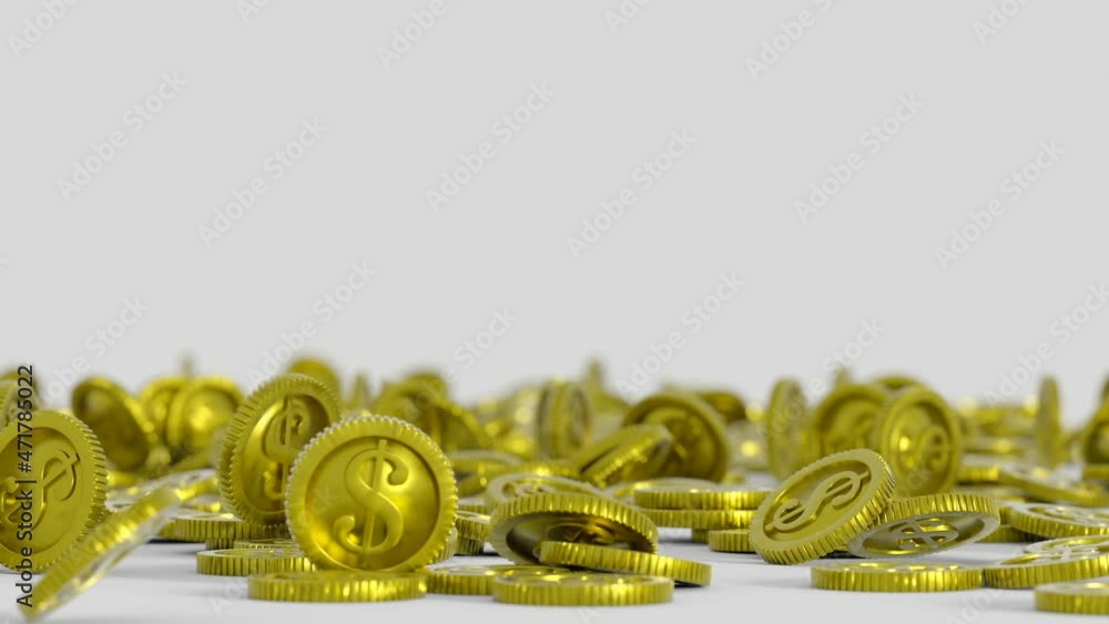 Gold coins. Slow motion rapid. 3D render animation time remapping version Gold coins. Slow motion rapid. 3D render animation time remapping version