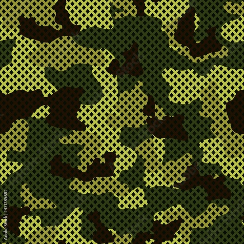  Camouflage mesh pattern, modern green background, seamless abstraction.