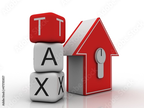 3D rendering House and tax Percent Symbol 