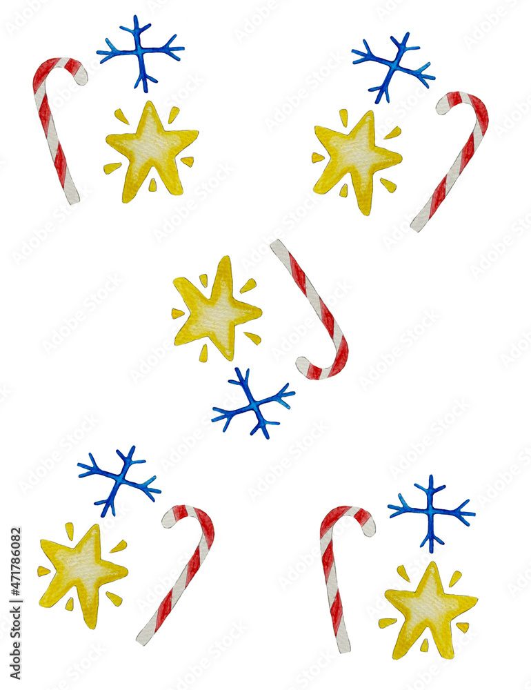 Christmas pattern on a white background hand-drawn in watercolor.
Christmas pattern on a white background hand-drawn in watercolor.