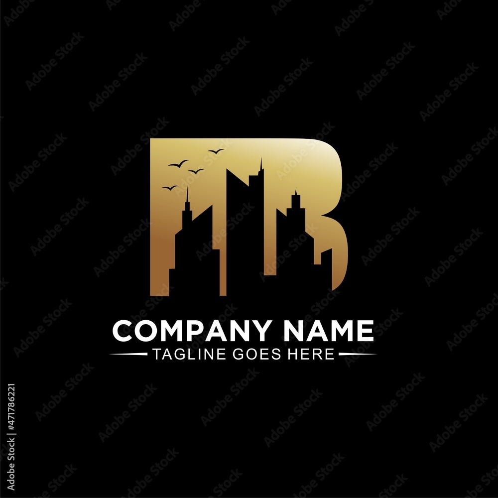 Fototapeta premium B initial logo for real estate or construction design concept with gold gradient color