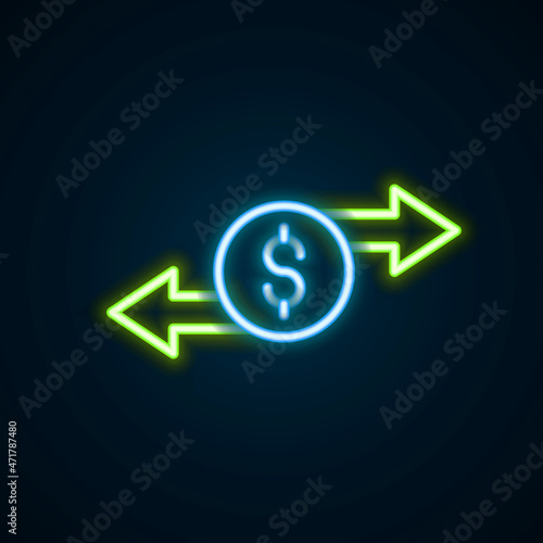 Glowing neon line Money exchange icon isolated on black background. Cash transfer symbol. Banking currency sign. Colorful outline concept. Vector