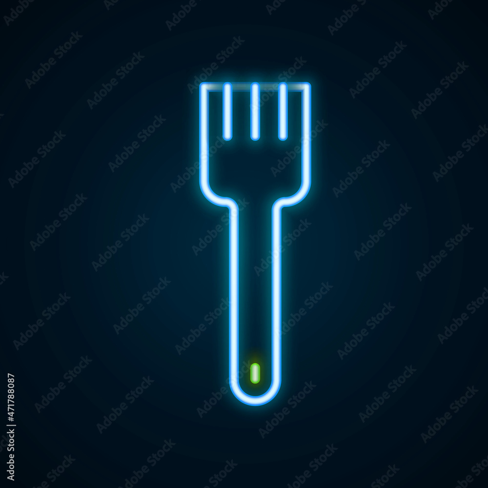 Glowing neon line Fork icon isolated on black background. Cutlery symbol. Colorful outline concept. Vector Glowing neon line Fork icon isolated on black background. Cutlery symbol. Colorful outline concept. Vector