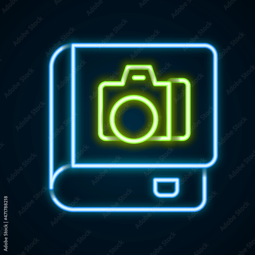 Glowing neon line Photo album gallery icon isolated on black background. Colorful outline concept. Vector Glowing neon line Photo album gallery icon isolated on black background. Colorful outline concept. Vector