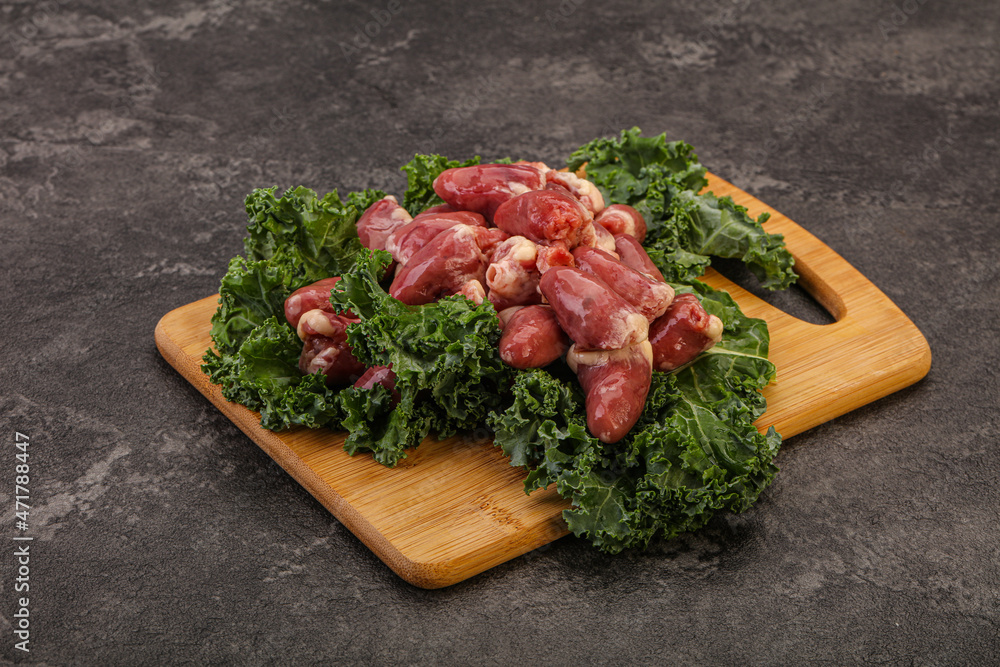 Raw chicken hearts for cooking