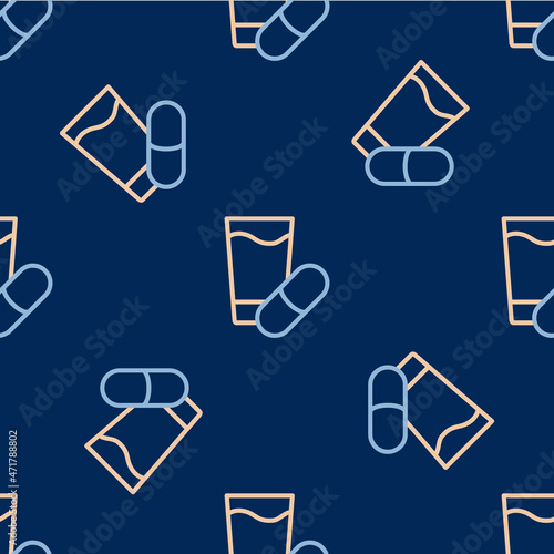 Wallpaper Mural Line Sleeping pill icon isolated seamless pattern on blue background. Vector Torontodigital.ca