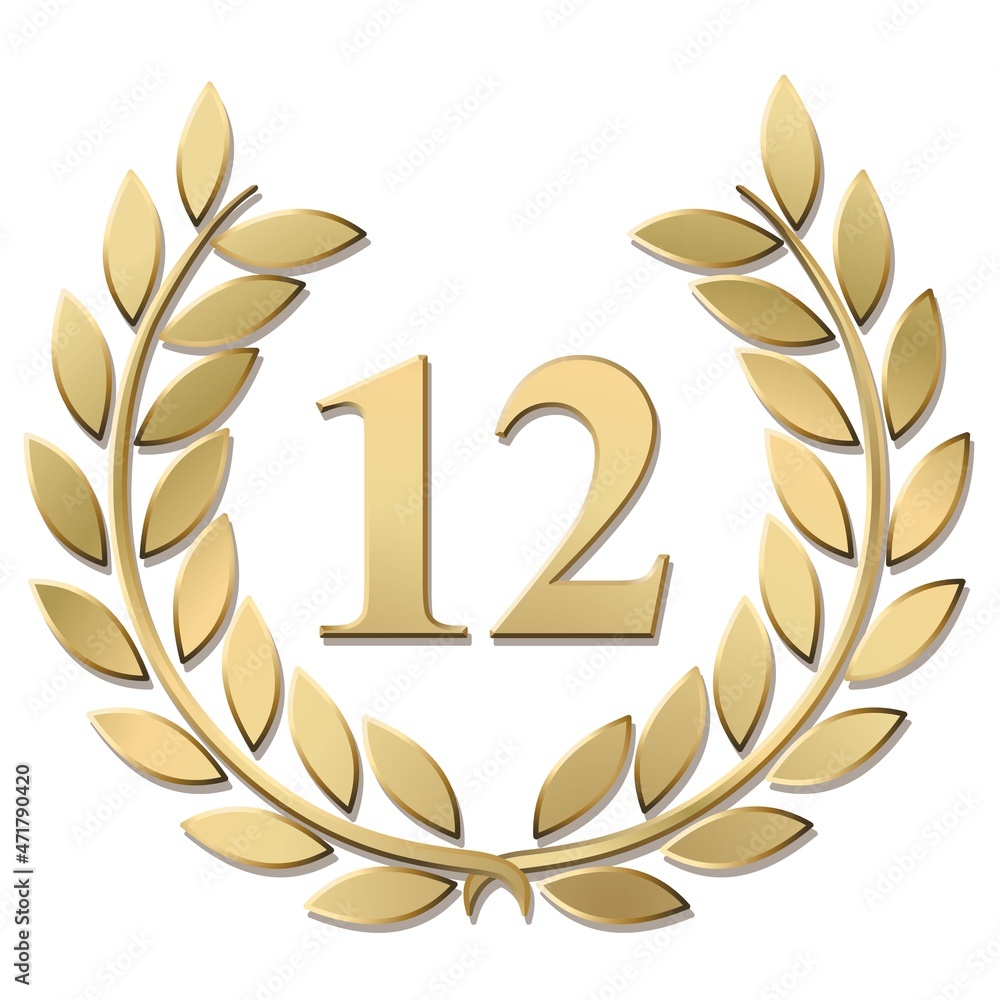 3D gold laurel wreath 12 vector isolated on a white background 3D gold laurel wreath 12 vector isolated on a white background