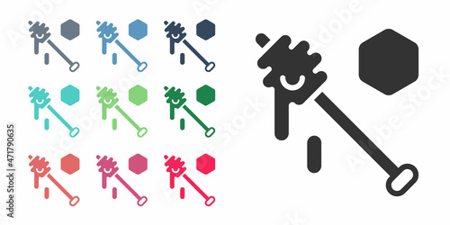 Black Honey dipper stick icon isolated on white background. Honey ladle. Set icons colorful. Vector