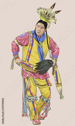 Drawing National pow wow dance, traditional dance of each country, art.illustration, vector