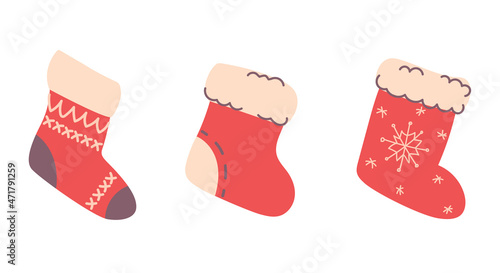 Set of Christmas socks in flat style. Vector illustration