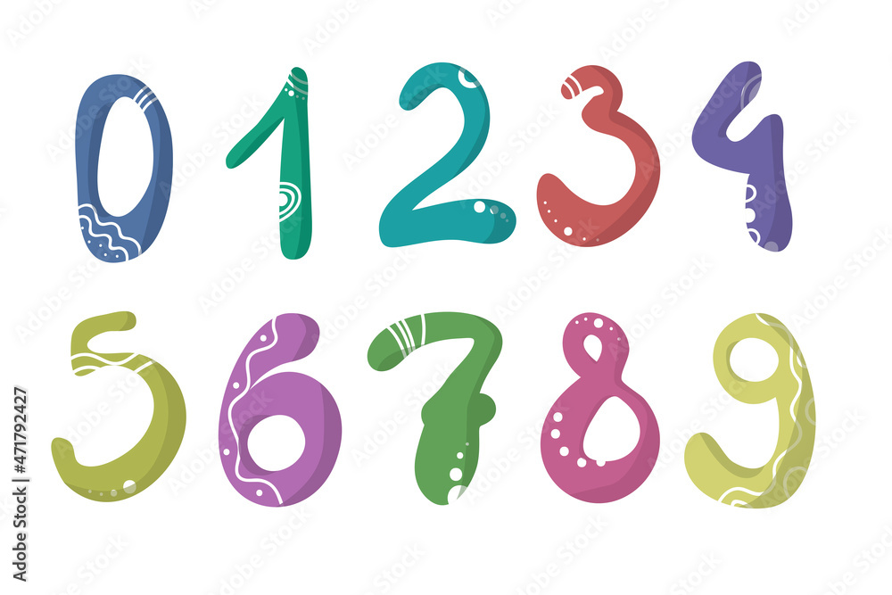 Cute Number Character zero one two three four five six seven eight nine cartoon doodle set. Cute Number Character zero one two three four five six seven eight nine cartoon doodle set.