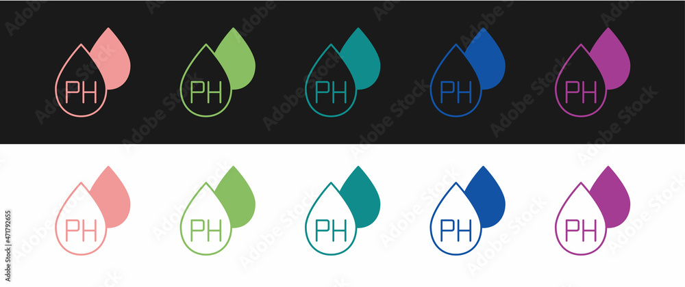 Set Water drop icon isolated on black and white background. Vector