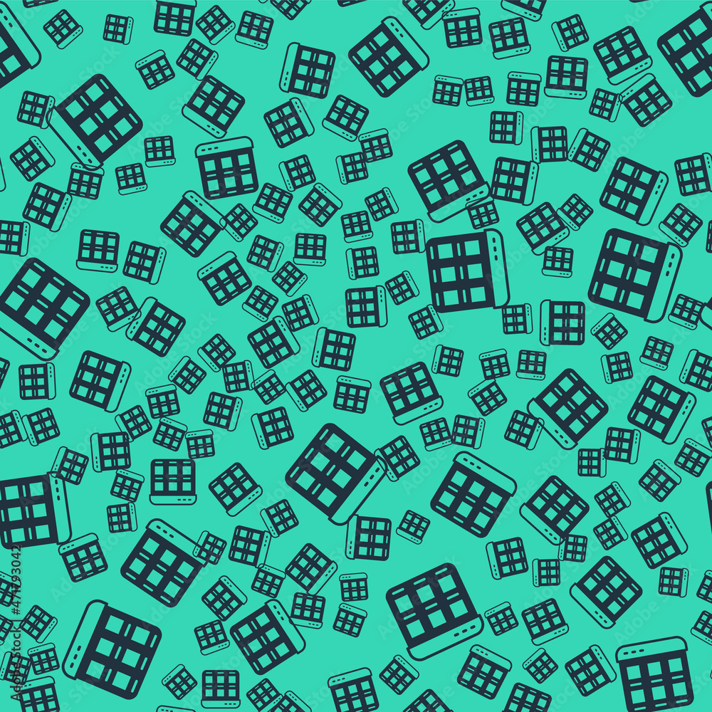 Black Online shopping on screen icon isolated seamless pattern on green background. Concept e-commerce, e-business, online business marketing. Vector