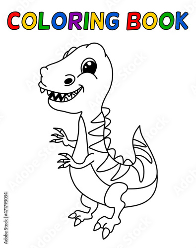 Young tyrannosaurus dinosaur with sharp teeth in black and white for colouring 