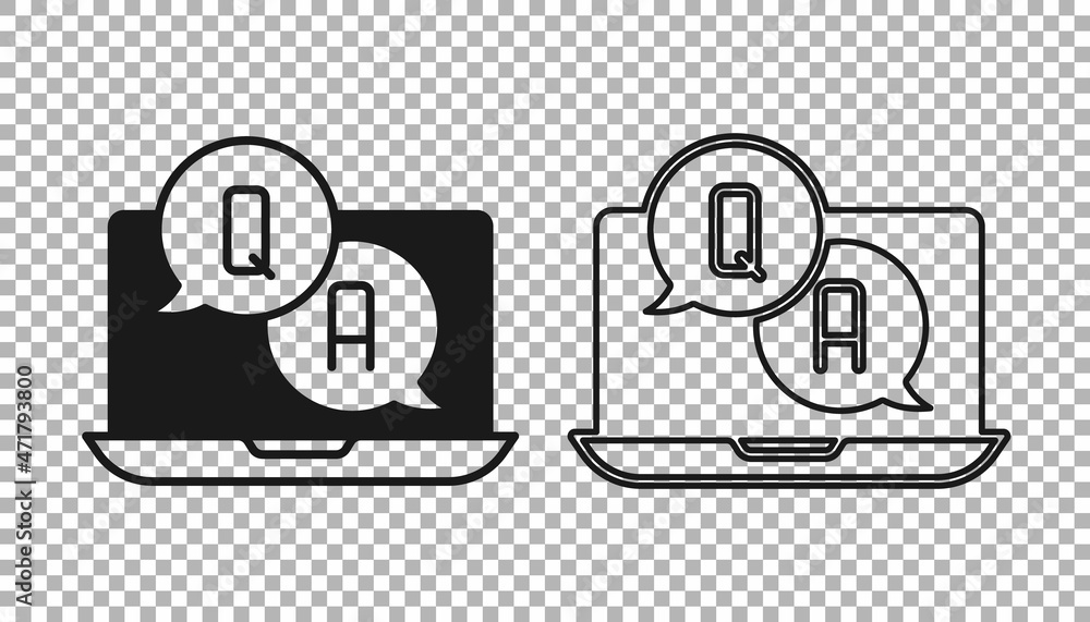 Black Speech bubbles with Question and Answer icon isolated on transparent background. Q and A symbol. FAQ sign. Chat speech bubble and chart. Vector Black Speech bubbles with Question and Answer icon isolated on transparent background. Q and A symbol. FAQ sign. Chat speech bubble and chart. Vector
