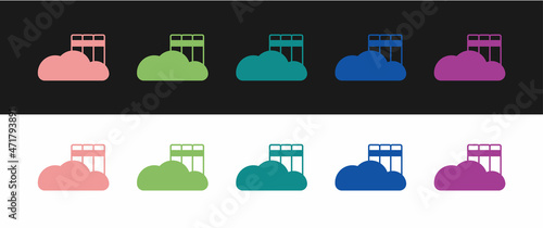 Set Cloud or online library icon isolated on black and white background. Internet education or distance training. Vector