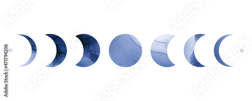 Blue watercolor moon phases silhouettes
