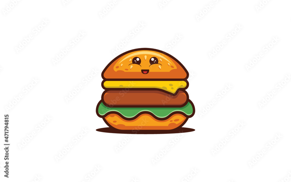 Illustration vectorielle d'un burger au style cartoon en flat design. Illustration vectorielle d'un burger au style cartoon en flat design.